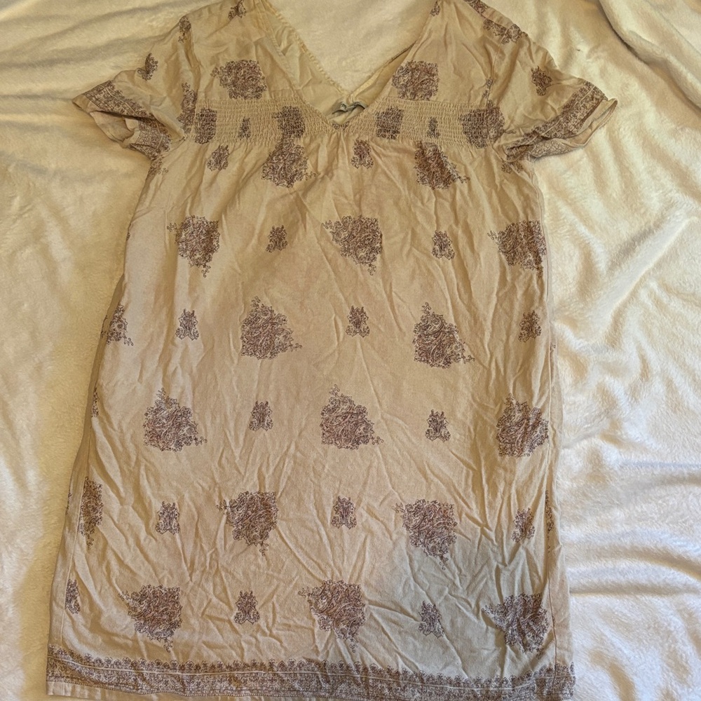 Madewell Cream and Brown Floral Tunic Top
